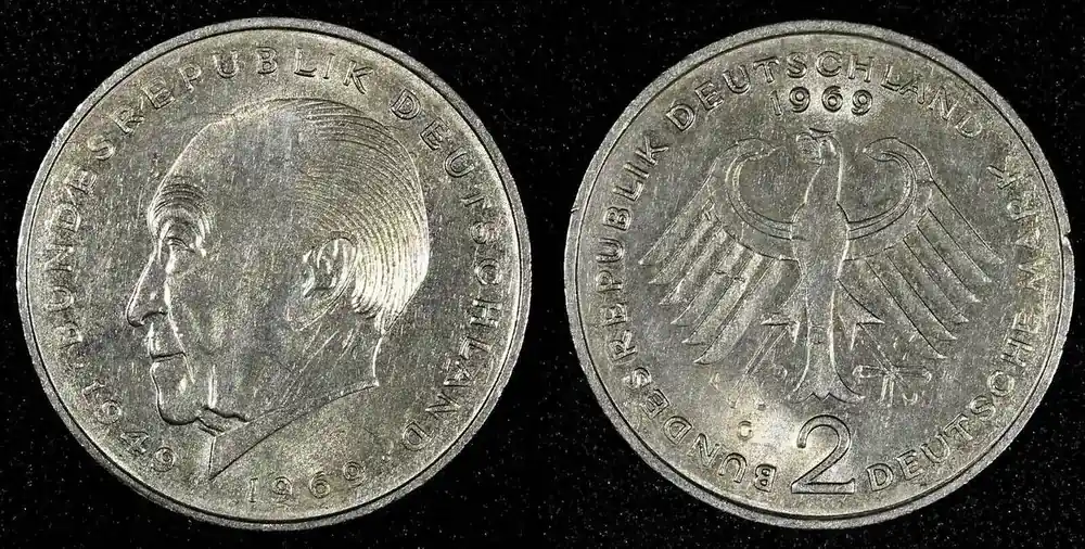 2 Mark Germany 1969 G 20 years of Constitution Konrad Adenauer KM 124 (018) Uncertified - Neu eingetroffen