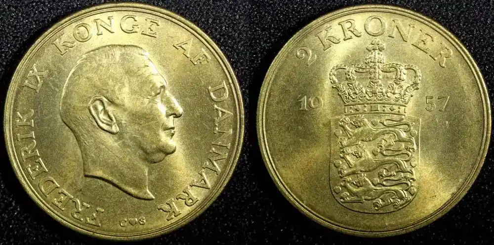Qualitätsprodukt | 2 Kroner Denmark Frederik IX 1956 C S GEM BU 31mm 1st Year Type KM 838.2 (35) Uncertified