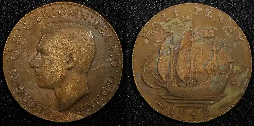Schnelle Lieferung - United Kingdom 1/2 Penny Great Britain George VI Bronze 1942 KM 844 (24 229) Uncertified