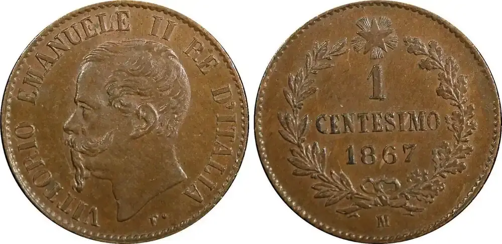 1962 ITALY Vittorio Emanuele II Copper 1867 M Centesimo UNC KM 1.1 (23 905) unz | Direkt bestellen