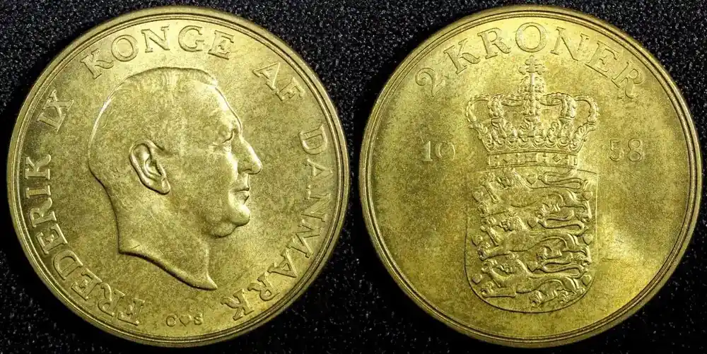 Direkt bestellen | 2 Kroner Denmark Frederik IX Aluminum-Bronze 1958 C S GEM BU KM 838.2 (23 823) Uncertified