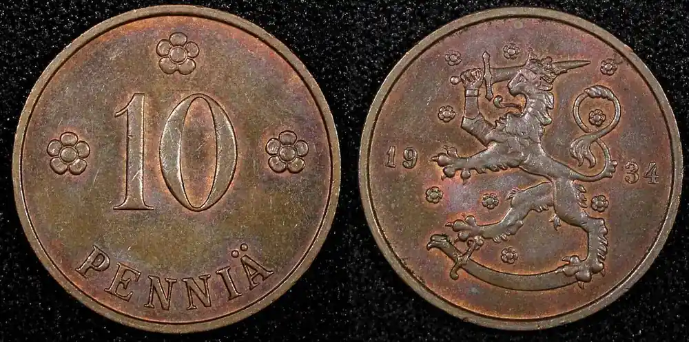 Jetzt sichern | FINLAND Copper 1934 10 Penniä UNC KM 24 (23 994) unz