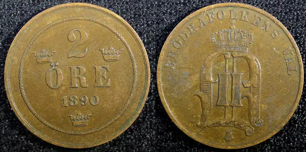Ausverkauf | 1889 Sweden Oscar II Copper 1890 2 Ore KM 746 (23 132) Uncertified
