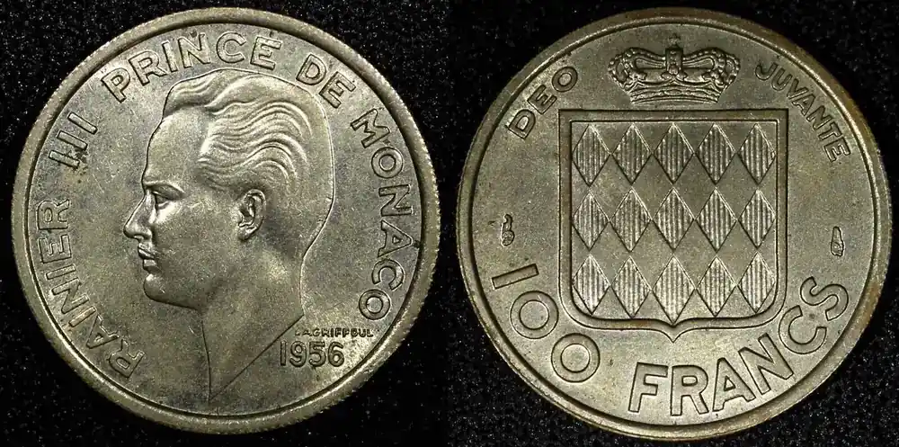 Versand noch heute | 100 Francs MONACO Rainier III 1956 Paris Mint UNC Toned KM 134 (24 160) unz