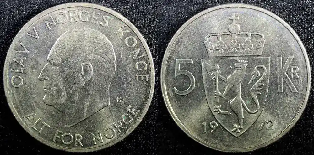 5 Kroner NORWAY Olav V Copper-Nickel 1972 KM 412 (22 990) Uncertified | Letzte Chance