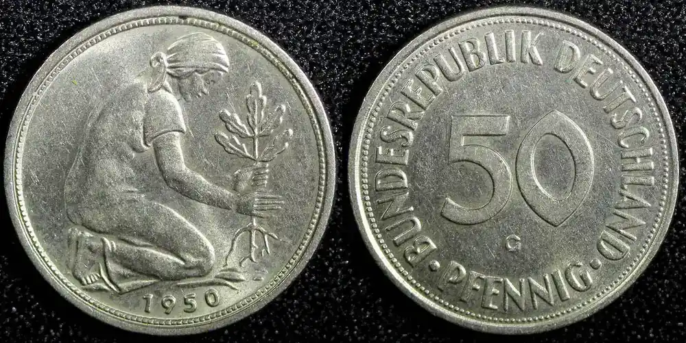 Aktionspreis - 50 Pfennig Germany-Federal Republic Copper-Nickel 1950 G Karlsruhe KM 109.1 (2) Uncertified