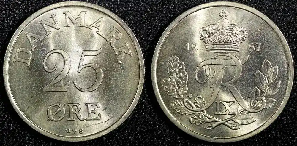 25 Øre Denmark Frederik IX Copper-Nickel 1957 GEM BU COIN KM 842.2 (23 852) Uncertified - Abverkauf