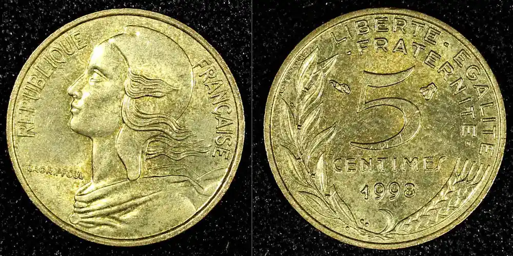 5 Centimes FRANCE Aluminum-Bronze 1998 KM 933 (22 853) Uncertified - Endet bald