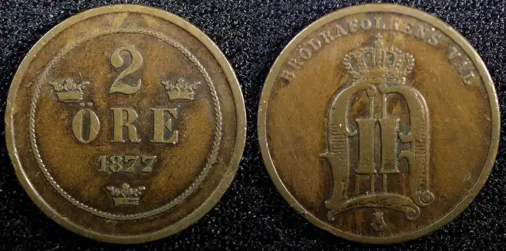 Sweden Oscar II Copper 1877 2 Ore KM 735 (23 135) Uncertified | Expressversand