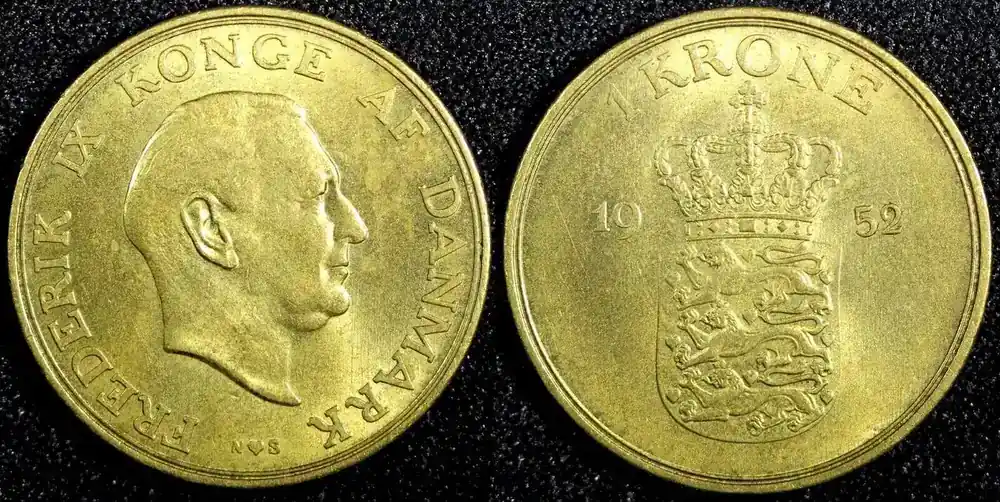 1 Krone DENMARK Frederik IX Aluminum-Bronze 1952 N S UNC KM 837.1 (23 841) unz | Versandbereit