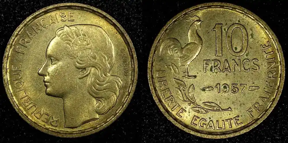 Sparangebot - 10 Francs FRANCE Aluminum-Bronze 1957 UNC KM 915.1 (24 166) unz