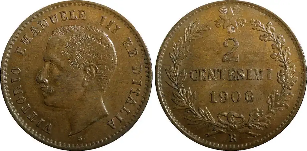 2 Centesimi ITALY Vittorio Emanuele III Bronze 1906 R ch.UNC KM 38 (23 667) unz | Aktion