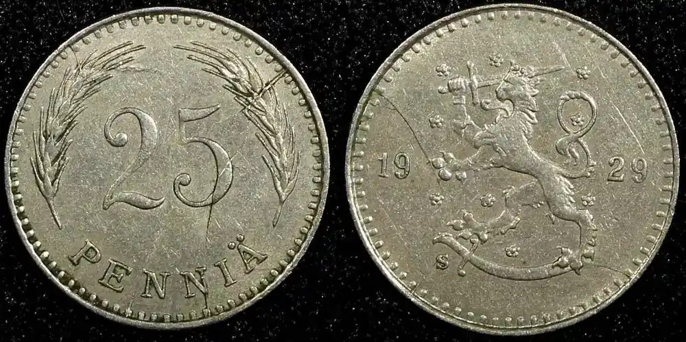 Finland Copper-Nickel 1929 25 Penniä Mint-200,000 KEY DATE KM 25 (24 149) Uncertified - Sparangebot