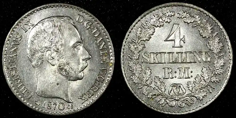 4 Skilling Rigsmont DENMARK Christian IX Silver 1870 CS ch.UNC KM 775.2 (722) unz - Top-Preis