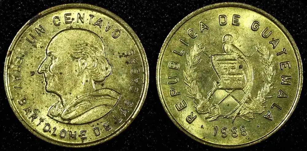 1 Centavo Guatemala Bartolome de las Casas Brass 1988 UNC KM 275.3 (24 623) unz | Sale