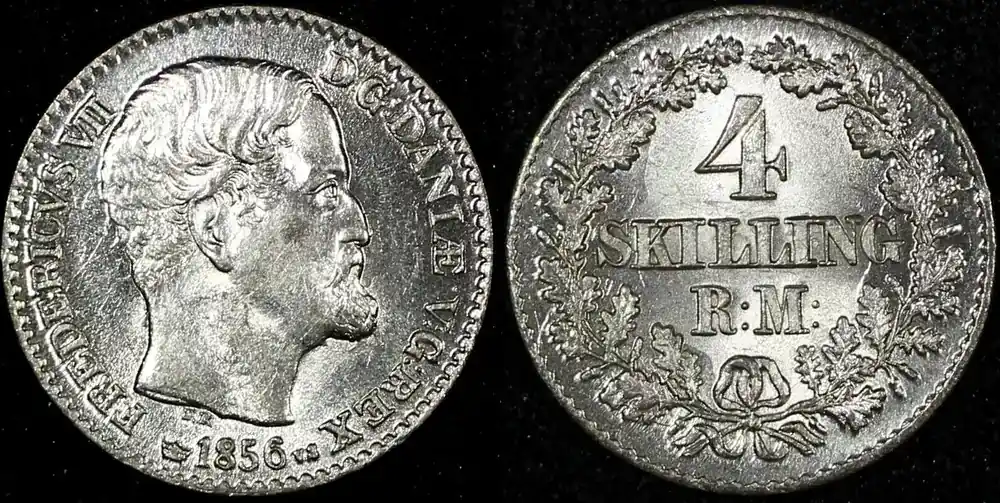 Hohe Qualität | 4 Skilling Rigsmont DENMARK Frederik VII Silver 1856 VS UNC Luster KM 758.2(0) unz