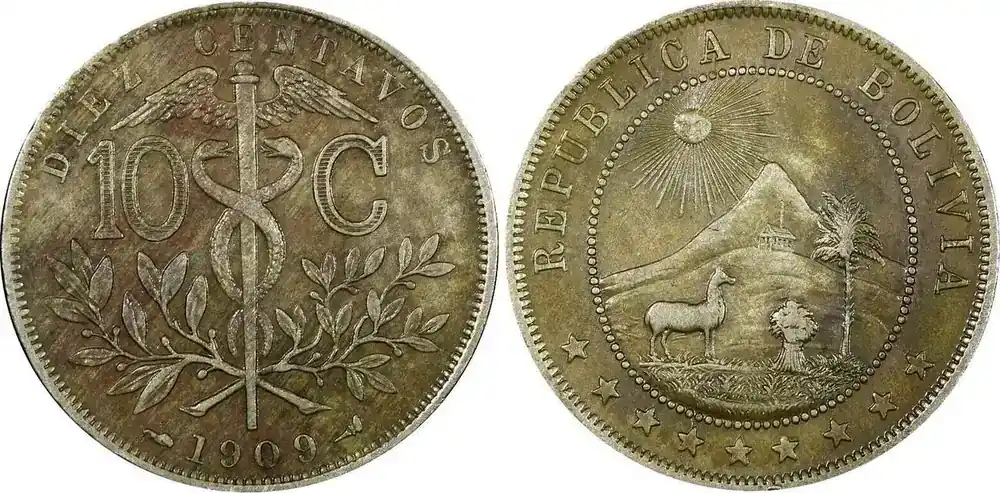 Meistverkauft | 10 Centavos BOLIVIA Copper-Nickel 1909 KM 174.3 (25 011) Uncertified