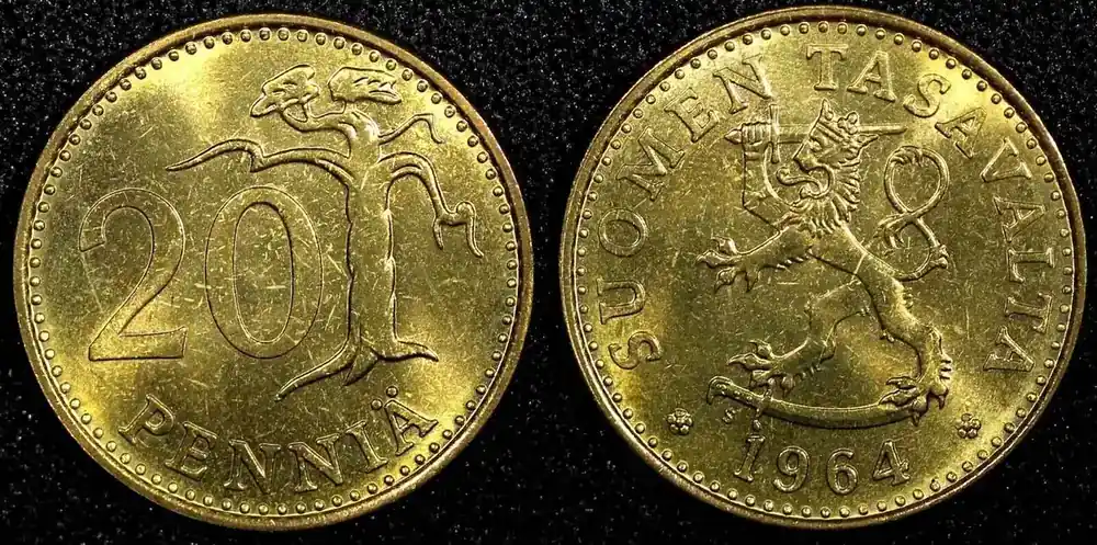 20 Pennia Finland Aluminum-Bronze 1964 S UNC /BU Toned KM 47 (24 153) unz | Wochenendangebot