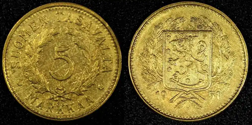 5 Markkaa FINLAND Aluminum-Bronze 1951 H UNC KM 31a (21 032) unz - Preiswert