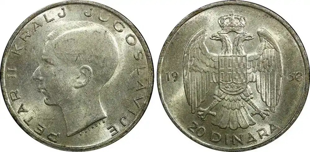 Ausverkauf | 20 Dinara Yugoslavia Petar II Silver 1938 1 Year Type KM 23 (22 408) Uncertified