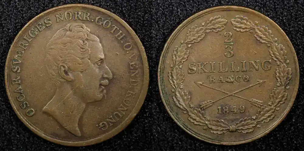 Zertifiziert | Skilling SWEDEN Oscar I Copper 1849 2/3 KM 663 (22 551) Uncertified