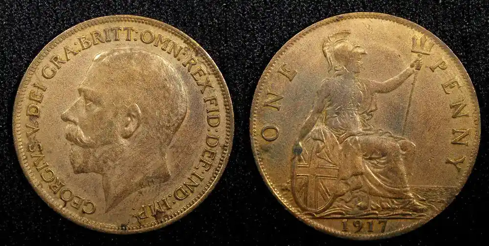 India 1 Penny Great Britain George V (1910-1936) Bronze 1917 WWI ISSUE KM 810 (511) Uncertified | Expressversand