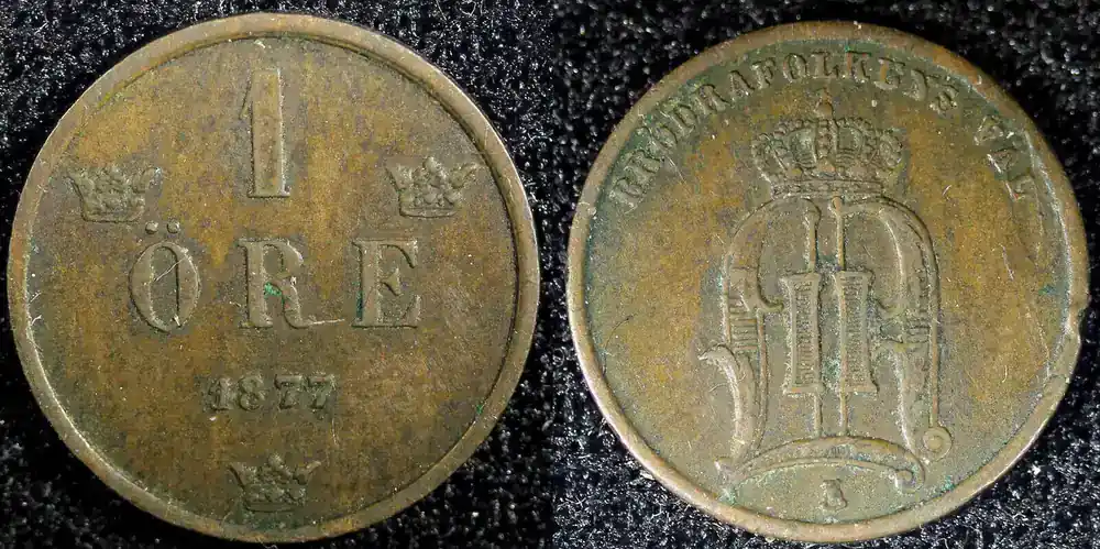 Heute kaufen | Bronze SWEDEN Oscar II 1877 1 Ore Large Letters KM 745 (23 165) Uncertified