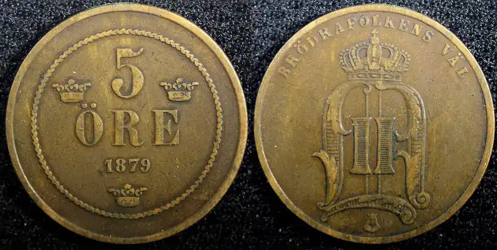 5 Öre Sweden Oscar II Bronze 1879 Small Letters RARE DATE KM 736 (23 175) Uncertified - Endet bald