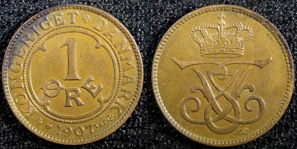 Bronze Denmark Frederik VIII 1907 1 Ore KEY DATE Ch UNC KM 804 (23 100) unz - Schneller Versand