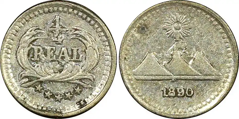 1/4 Real Guatemala Silver 1890 sun above 3 volcanoes KM 158 (22 694) Uncertified - Bestpreis