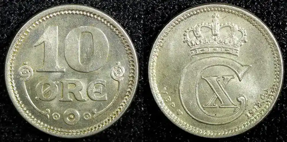 10 Øre Denmark Christian X Silver 1918 UNC KM 818.1 (23 099) unz - Direkt bestellen