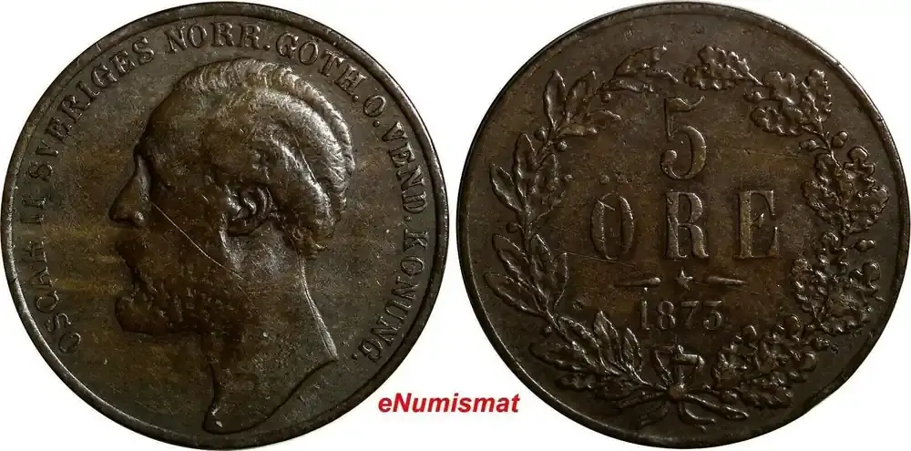 Bronze SWEDEN Oscar II (1872-1905) 1873 L.A. 5 Ore 27 mm KM 730 (14 367) Uncertified | Bestpreis