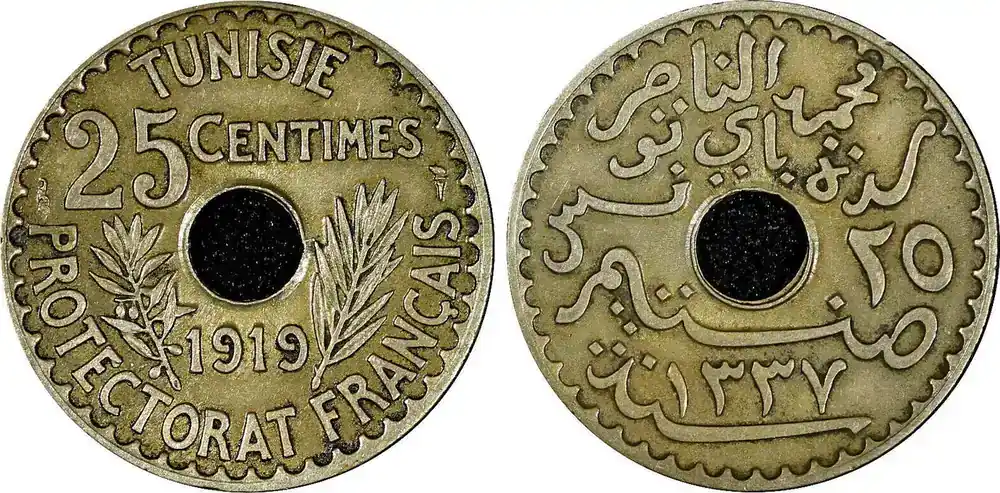 Online bestellen | 25 Centimes Tunisia Muhammad V AH1337 1919 KM 244 (21 747) Uncertified