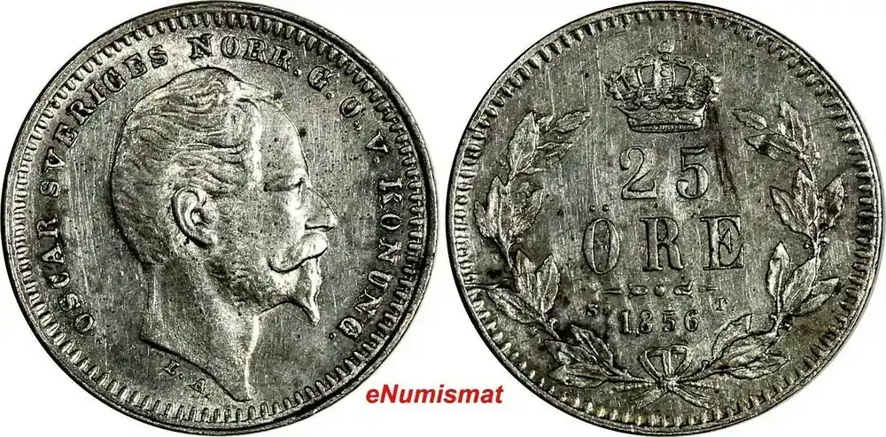 SWEDEN Oscar I Silver 1856 S.T. 25 Ore KM 684 (15 567) Uncertified - Einfache Rückgabe
