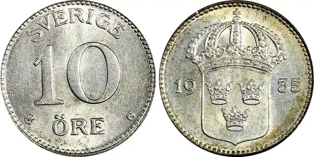 10 Öre SWEDEN Gustaf V Silver 1935 G CHOICE UNC KM 780 (22 141) unz - Neue Ware