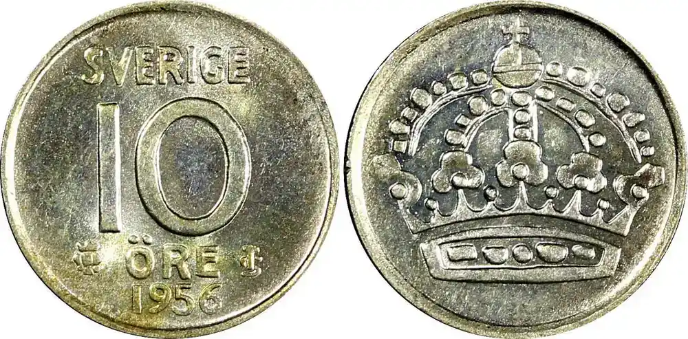 Geprüfte Qualität - 10 Öre Sweden Gustaf VI SILVER 1956 UNC KM 823 (22 095) unz