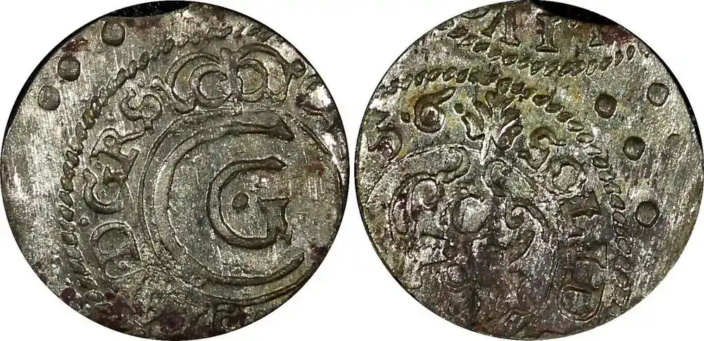 Topseller - Solidus Swedish Livonia City of Riga Carl X Gustav Silver 1656 1 KM 50 (22 234) Uncertified