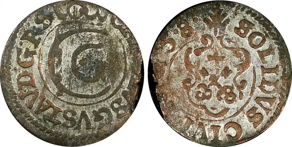 Extra sparen | Solidus Swedish Livonia City of Riga Carl X Gustav Silver 1658 1 KM 50 (22 236) Uncertified