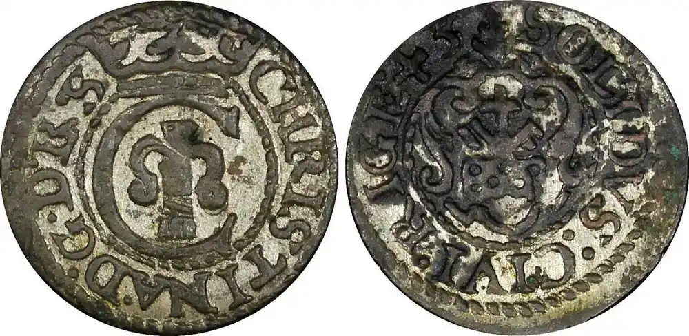 Premium | Solidus Riga.Livonia Christina of Sweden (1632-1654) Silver 1645 0,57g.KM 21(7) Uncertified