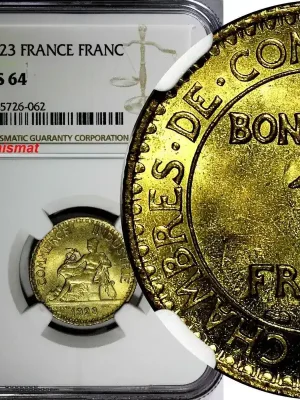 1 Franc FRANCE Aluminum-Bronze 1923 NGC MS64 GAD-468 KM 876 (062) - Qualitätsprodukt