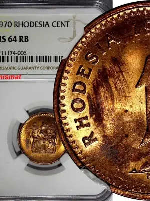 1 Cent RHODESIA Bronze 1970 NGC MS64 RB NICE RED TONING KM 10 (006) - Top-Qualität