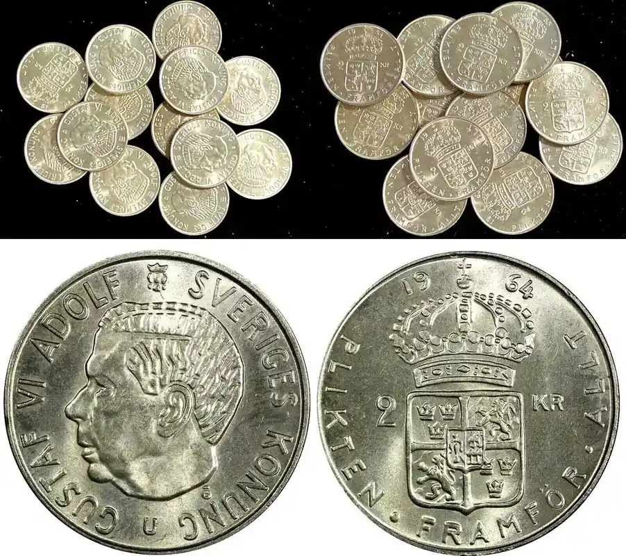 2 Kronor SWEDEN Gustaf VI Silver 1952-1966 TS UNC/BU KM 827 RANDOM PICK (1 C.) unz - Bestpreis
