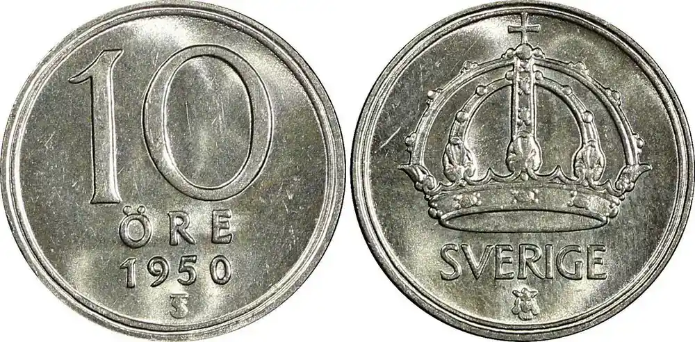 Zertifiziert - 10 Öre 1950 Sweden Gustaf V (1907-1950) Silver 1950 GEM BU KM 813 (22 057) Uncertified