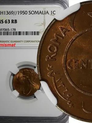 1 Centesimo Somalia Copper AH1369 1950 NGC MS63 RB African Elephant KM 1 (8) | Profi-Qualität