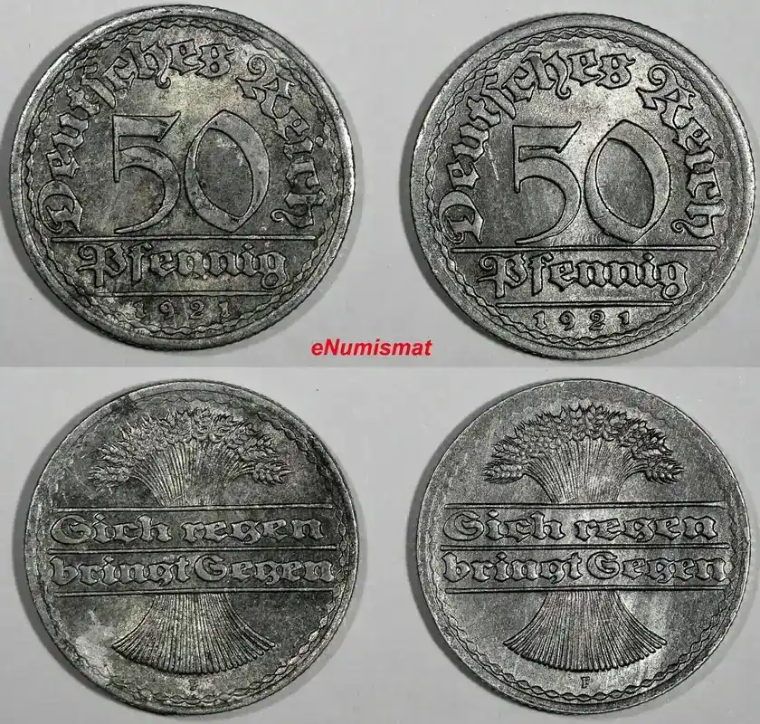 50 Pfennig Germany Weimar Republic LOT OF 2 COIN Aluminum 1921 F KM 27 (3593) Uncertified - Endet bald