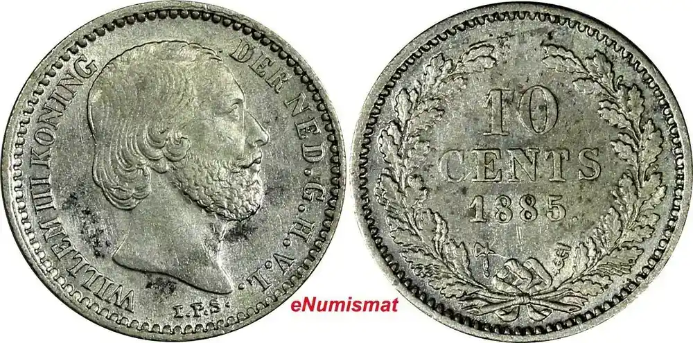 Nur solange der Vorrat reicht | 10 Cents Netherlands William III Silver 1885 aUNC Condition KM 80 (17 932)