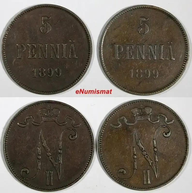 5 Pennia Finland Nicholas II Copper LOT OF 2 COINS 1899 KM 15 (18 127) Uncertified - Nur solange der Vorrat reicht