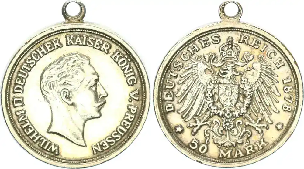 Letzte Chance - Brandenburg-Preußen tragbare Medaille ohne Jahr Wilhelm II. 1888 – 1918 50 Mark vorzüglich