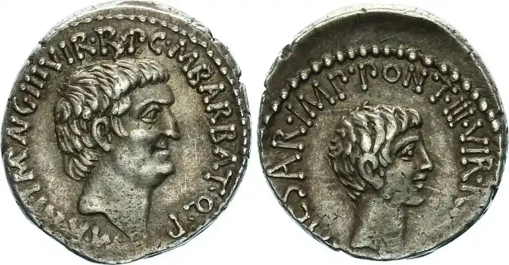Römische Imperatorische Prägungen AR-Denar 41 v. Chr. Marcus Antonius † 30 v. Chr. und Octavianus sehr schön-vorzüglich | Premium-Qualität