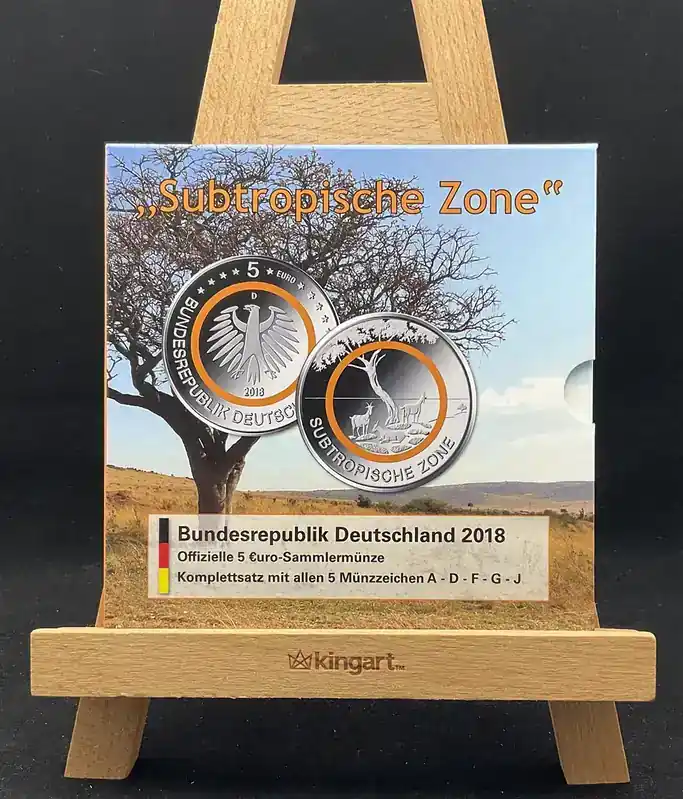 BRD 5x 5 Euro 2018 A,D,F,G,J Gedenkmünzenset Subtropische Zone, Polymerring, Komplettsatz stempelglanz, bankfrisch - Verfügbar